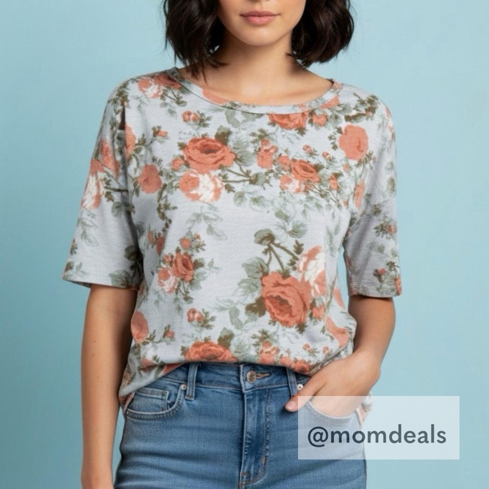 LulaRoe Irma Tunic Short Sleeve Rose Soft Light Blue White Red XXS-XS 00-0